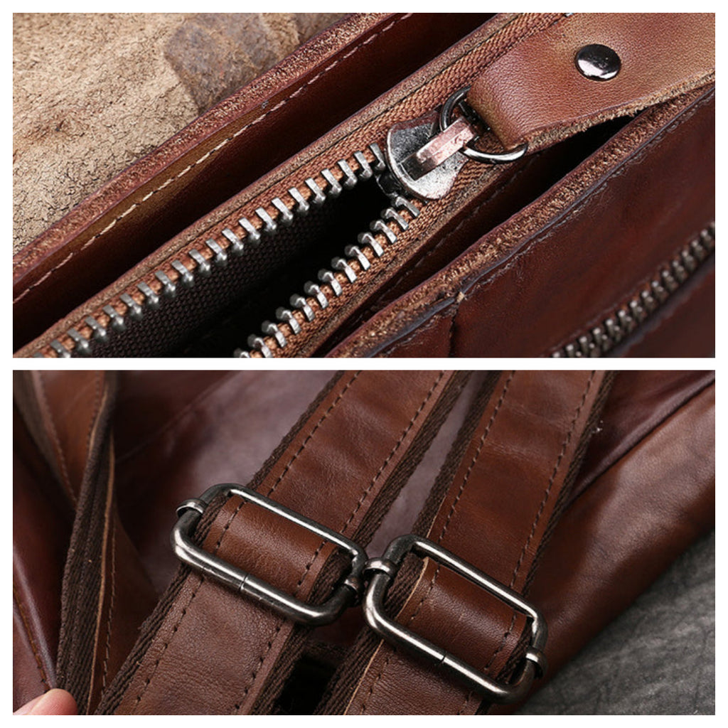 Vintage Embossed Feather Top Grain Leather Backpack