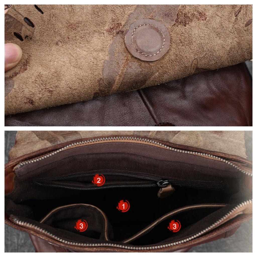 Vintage Embossed Feather Top Grain Leather Backpack