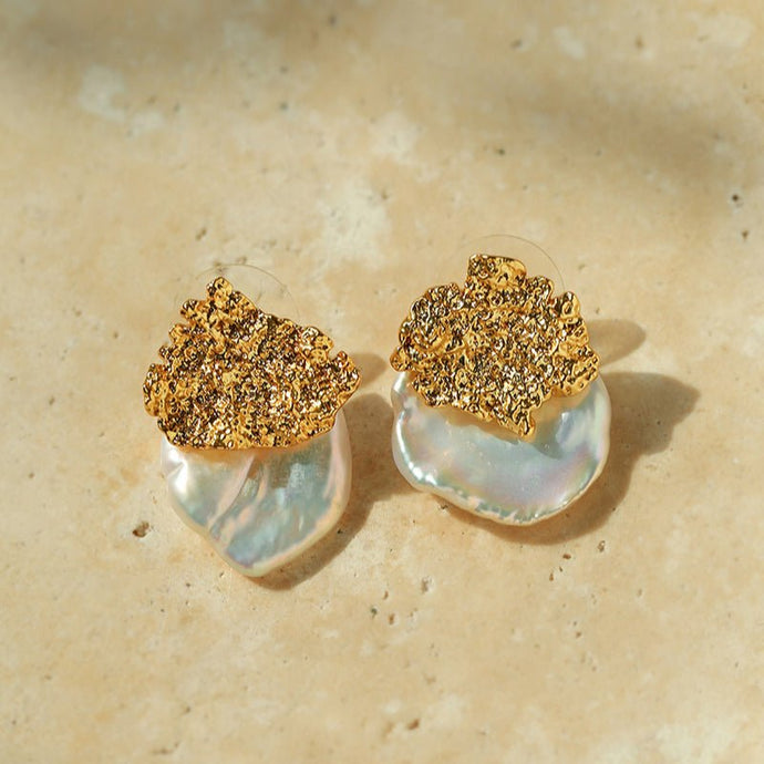 Vintage Petal Baroque Pearl Stud Earrings