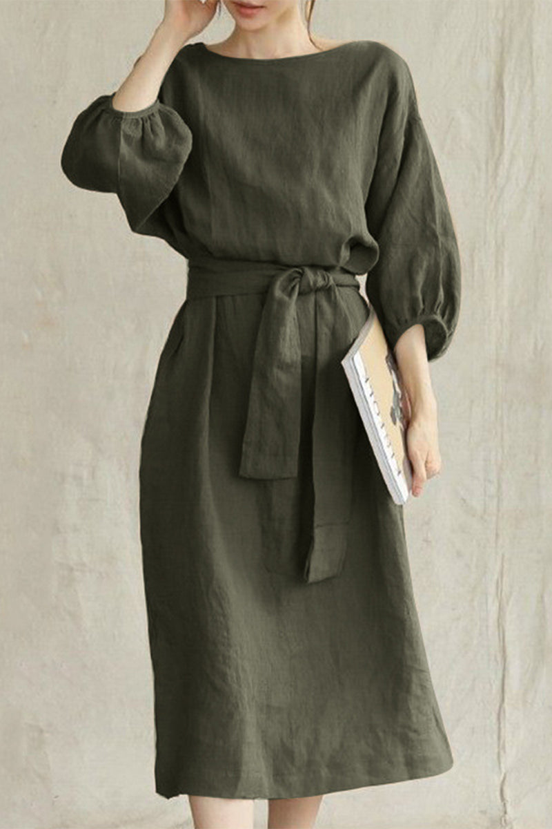 Casual Daily Roun Neck 3/4 Sleeves Midi Dress