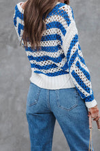 Load image into Gallery viewer, Casual Striped Hollow Crew Neck Knit Sweater
