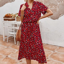 Load image into Gallery viewer, Vintage Short Sleeves Dots Print Buttons Down Midi Dress
