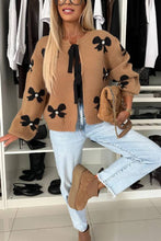 Load image into Gallery viewer, Bow Pattern Front Tie-up Long Sleeve Loose Cardigan
