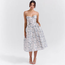 Load image into Gallery viewer, Elegant Strapless Sexy Sweetheart Neckline A-Line Fitted Waist Midi Dress
