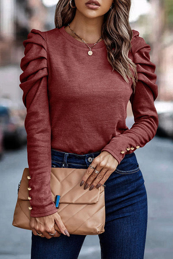 Elegant Long Bubble Sleeves Round Neck Top