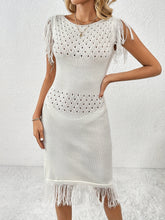 Load image into Gallery viewer, Boho Hollow Out Tassel Round Neck Knit Mini Dress
