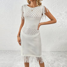 Load image into Gallery viewer, Boho Hollow Out Tassel Round Neck Knit Mini Dress
