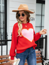 Load image into Gallery viewer, Heart Graphic Round Neck Sweater
