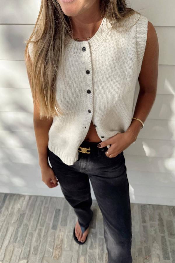 Casual Sleeveless Round Neck Knitted Vest Top