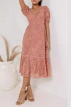 Load image into Gallery viewer, Lace Buttons V Neck A Line Midi Dress
