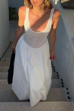 Load image into Gallery viewer, White Casual Patchwork U Neck Sleeveless Midi Dress
