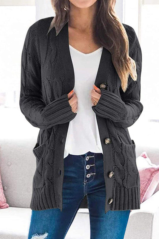 Casual Knitted Solid Color Button Down Chunky Outwear Cardigan