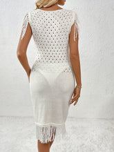 Load image into Gallery viewer, Boho Hollow Out Tassel Round Neck Knit Mini Dress
