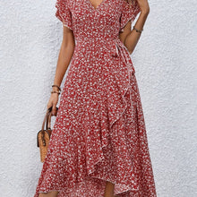 Load image into Gallery viewer, Floral Surplice Neck Tied Midi Dress
