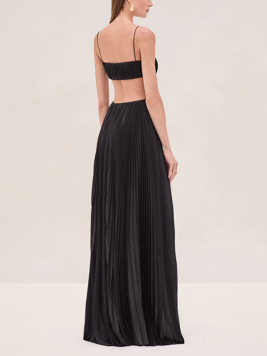 Chic Pleated Cutout Back Party Maxi Dress
