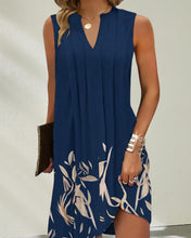 Load image into Gallery viewer, Blue V-neck Pleated Floral Mini Dress
