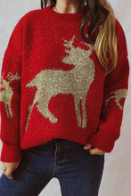 Load image into Gallery viewer, Christmas Elk Knitted Crew Neck Long Sleeved Sweater
