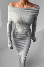 Load image into Gallery viewer, Sexy Ruched Off Shoulder Long Sleeves Bodycon Maxi Dress
