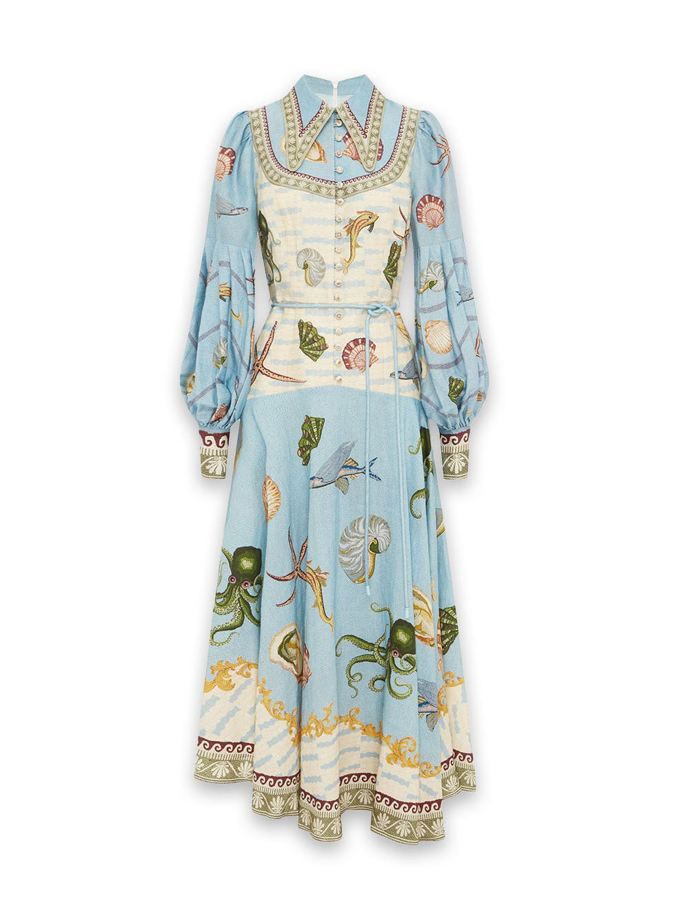 Blue Balloon Long Sleeves Deep Sea Printed Maxi Dress
