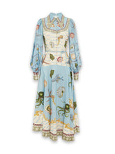 Load image into Gallery viewer, Blue Balloon Long Sleeves Deep Sea Printed Maxi Dress
