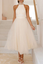 Load image into Gallery viewer, Beige Sexy Lace Up Backless Halter Princess Tulle Midi Dress
