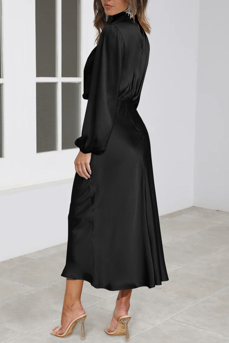 Chic Satin Long Sleeve Midi Party Dress
