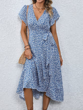 Load image into Gallery viewer, Floral Surplice Neck Tied Midi Dress
