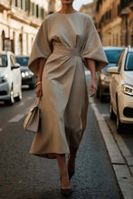 Load image into Gallery viewer, Elegant O Neck Long Sleeves Ruched Midi Dress
