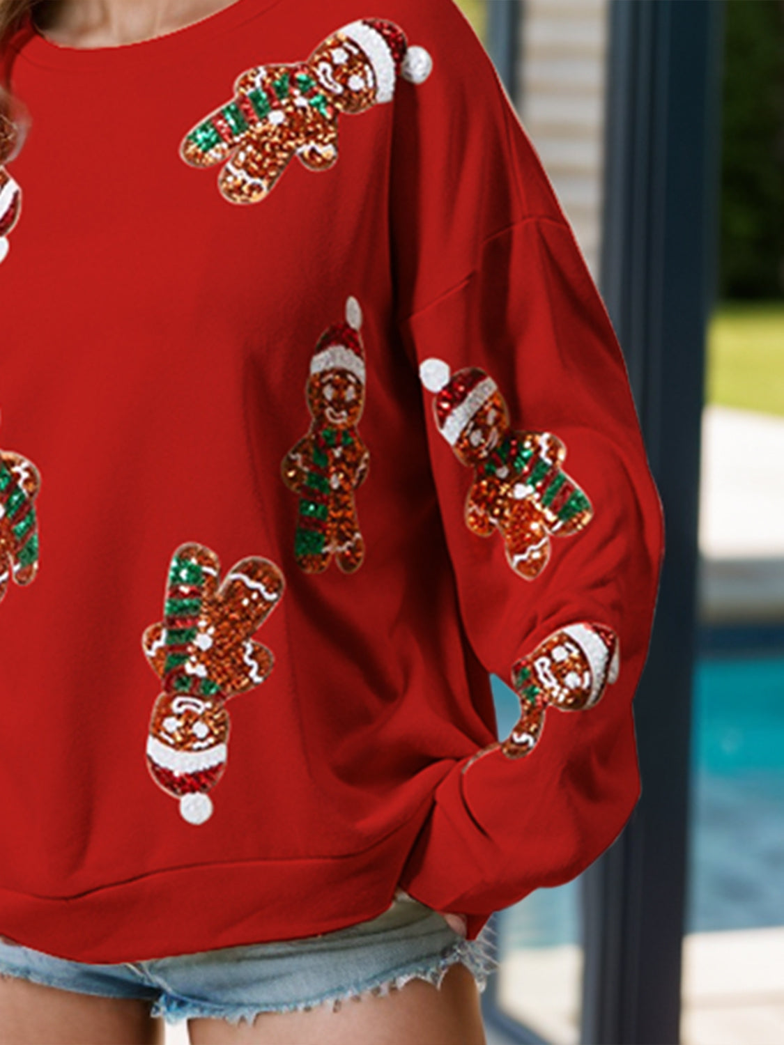 Sequin Gingerbread Man Long Sleeve Christmas Sweatshirt