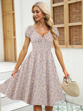 Load image into Gallery viewer, Elegant V-neck Ruched Floral Midi Dress
