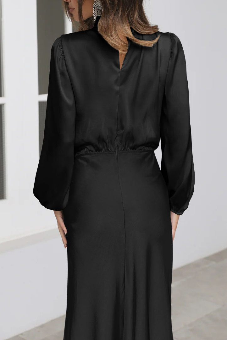 Chic Satin Long Sleeve Midi Party Dress