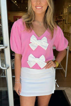 Load image into Gallery viewer, V-Neck Short-Sleeved Double Bow Sweater
