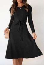 Load image into Gallery viewer, Casual Round Neck Tied Waist Long Sleeves Midi Sweater Dress

