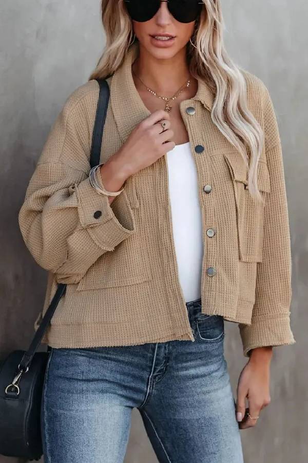 Classic Waffle Cardigan Short Top Jacket