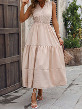 Load image into Gallery viewer, Sleeveless High Waisted Buttoned Elasticity Pleated Split-Joint Tiered Midi Dress
