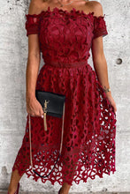 Load image into Gallery viewer, Sweet Elegant Hollowed Out Off the Shoulder Midi Lace Dress
