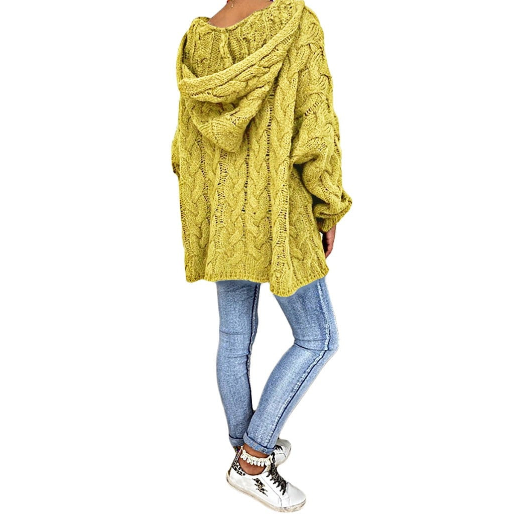 Baggy Casual Knitwear Tops Hooded Jumper Long Sleeve V Neck Loose Sweater