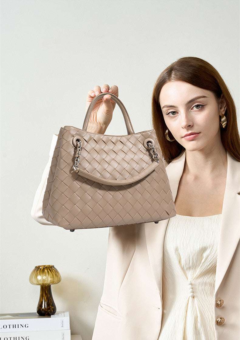 New Woven Leather Chain Basket Bag