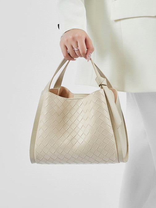 Embossed Basket Bag Woven Handbag with Straps