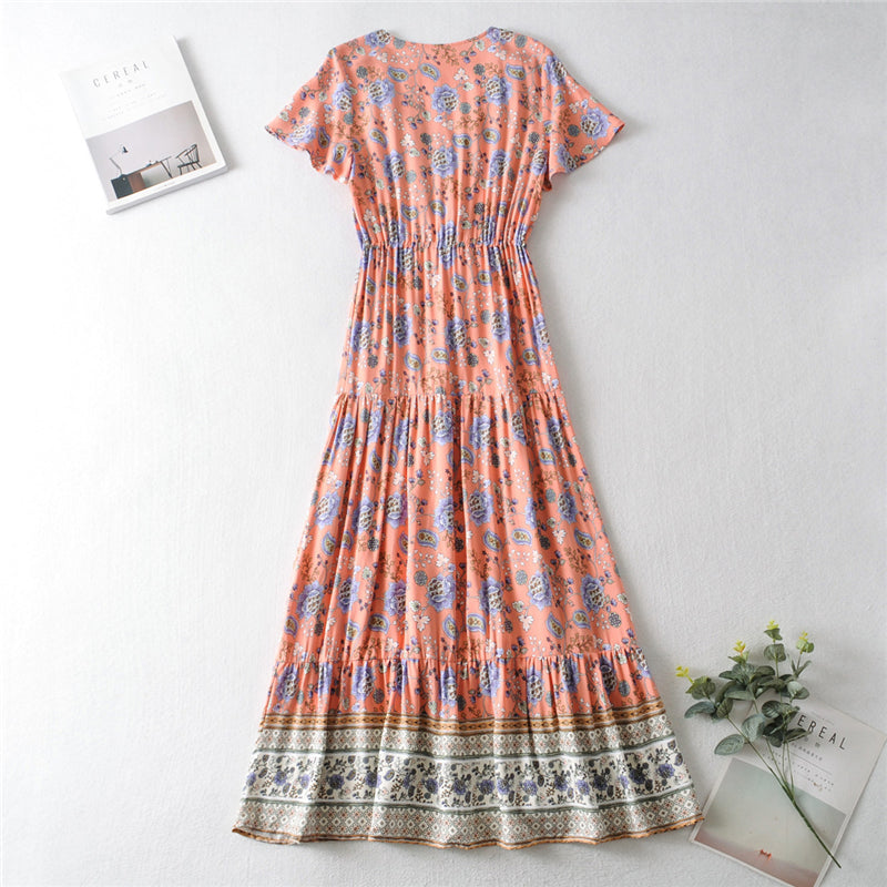 Pink Print Tiered Maxi Dress