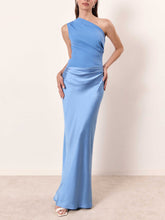 Load image into Gallery viewer, One Shoulder Ruched Patchwork Party Maxi Dress
