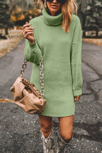 Load image into Gallery viewer, Turtleneck Long Sleeves Ribbed Knit Sweater Dress
