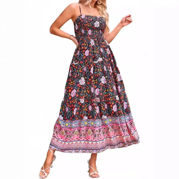 Floral Bohemian Sexy Adjustable Straps Pockets Midi Dress