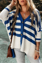Load image into Gallery viewer, Loose Stripe V Neck Buttoned High Low Cardigan
