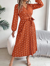 Load image into Gallery viewer, Classic V-neck Long Sleeves Polka Dots Print Midi Dress
