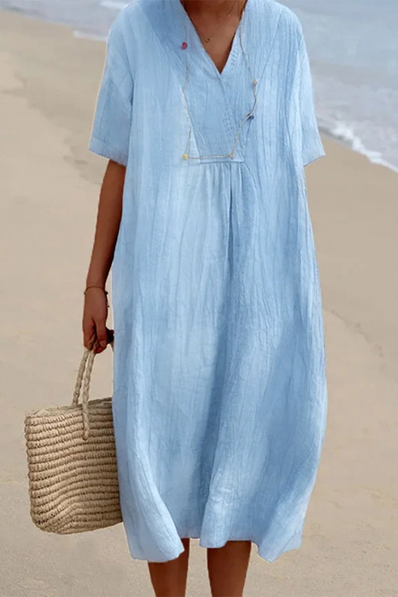 Casual Simplicity V Neck Short Sleeve Dress