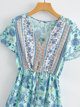 Load image into Gallery viewer, Blue Floral Print Mini Dress Sundress
