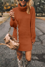 Load image into Gallery viewer, Turtleneck Long Sleeves Ribbed Knit Sweater Dress
