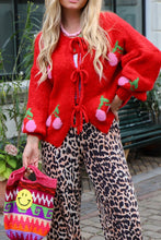 Load image into Gallery viewer, Cherry Embroidered Tied Up Cardigan Sweater
