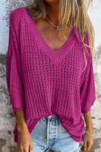 Load image into Gallery viewer, Simple Hollow V-neck Long-sleeved Casual Loose Knitted Top
